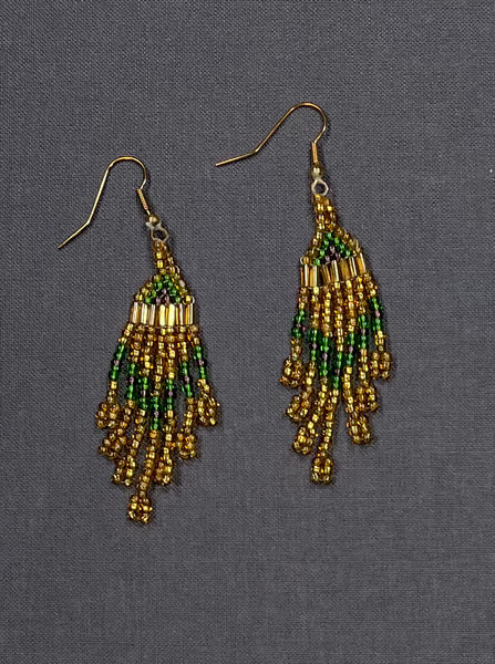 Beaded Earrings-gold and green beads